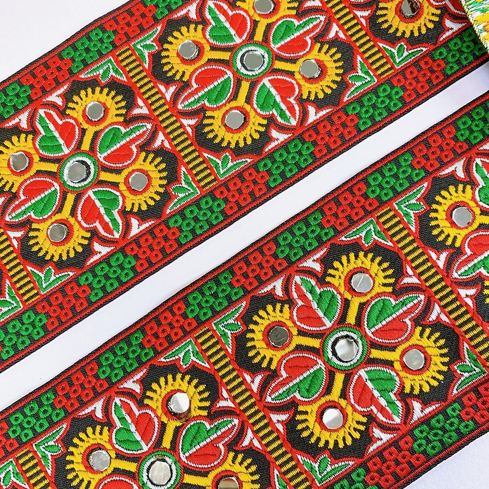 100mm Kutchi Design Jacquard Lace With Mirror Work, view 3