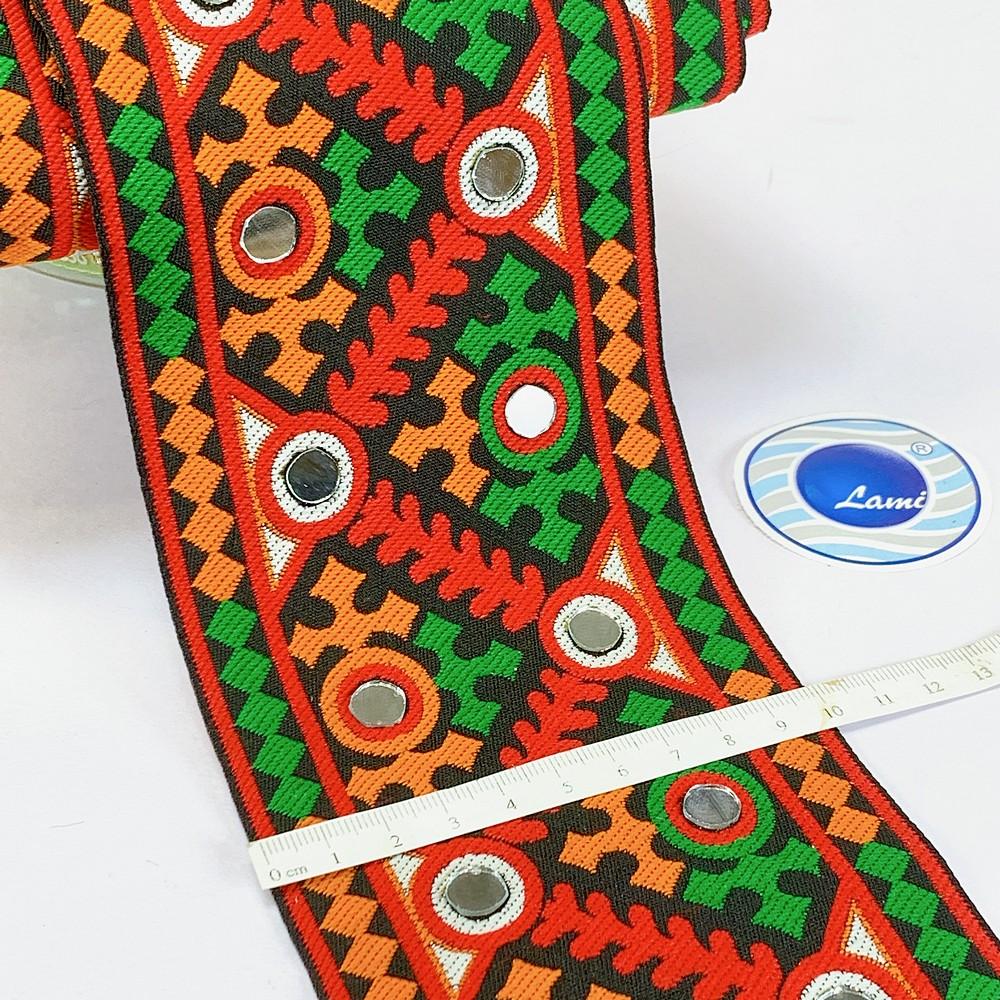 100mm Kutchi Design Jacquard Lace With Mirror Work, view 1