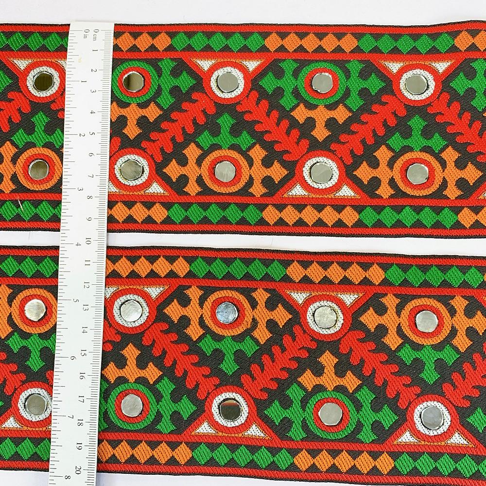 100mm Kutchi Design Jacquard Lace With Mirror Work, view 2