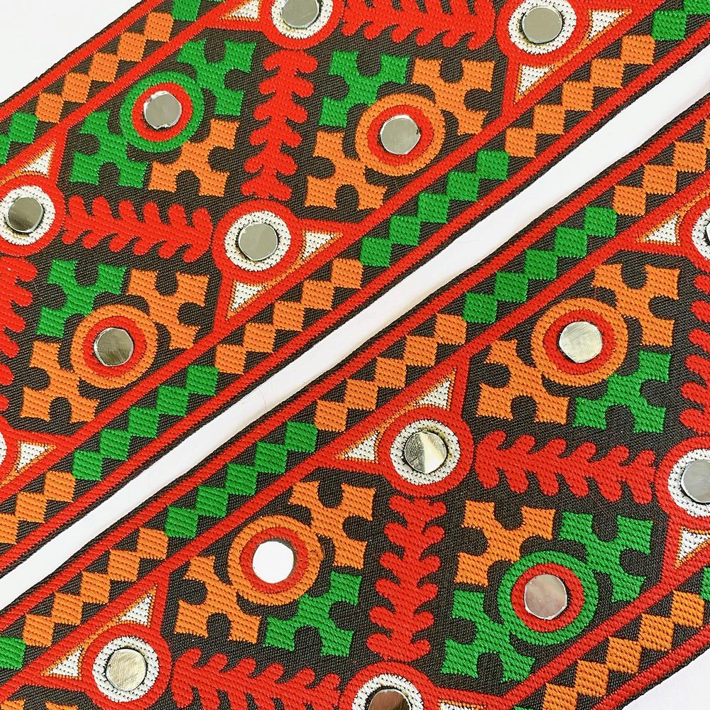 100mm Kutchi Design Jacquard Lace With Mirror Work, view 3