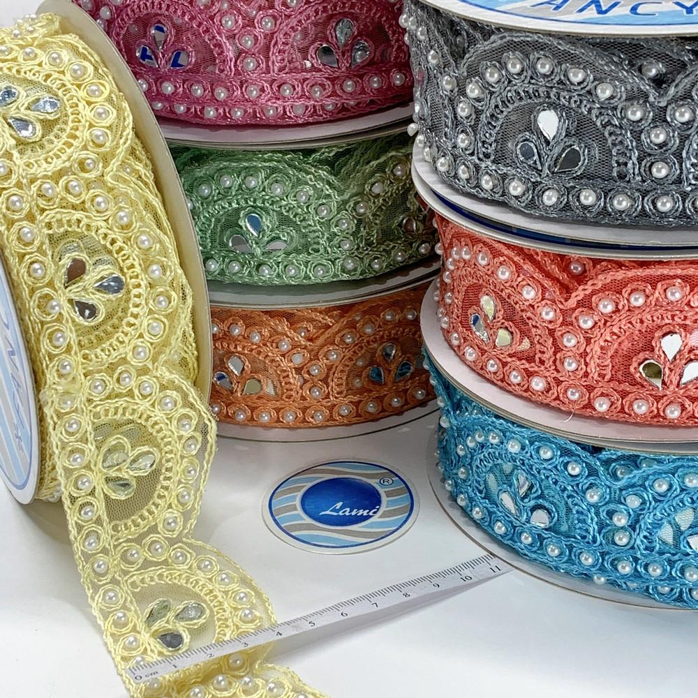 46 mm Designer Cutwork Embroidery Lace With Stone Work, view 1