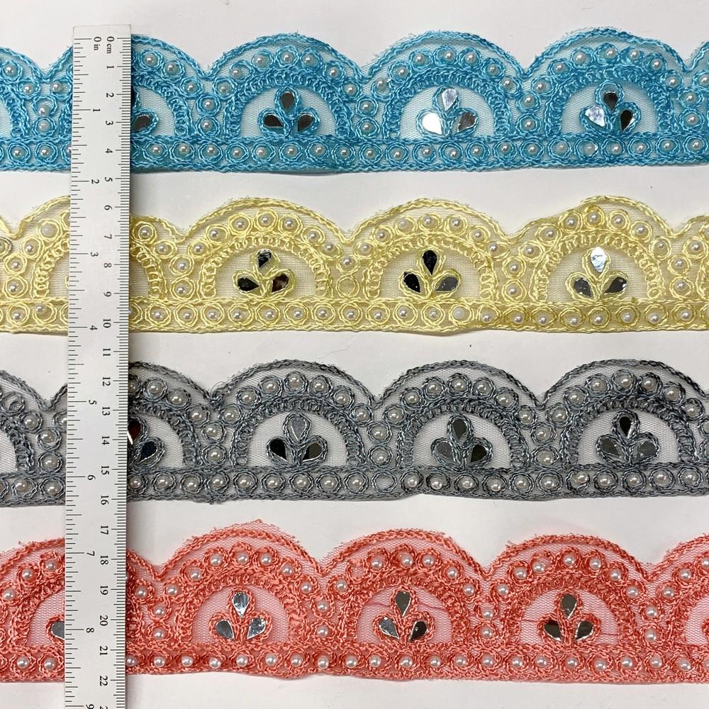 46 mm Designer Cutwork Embroidery Lace With Stone Work, view 2