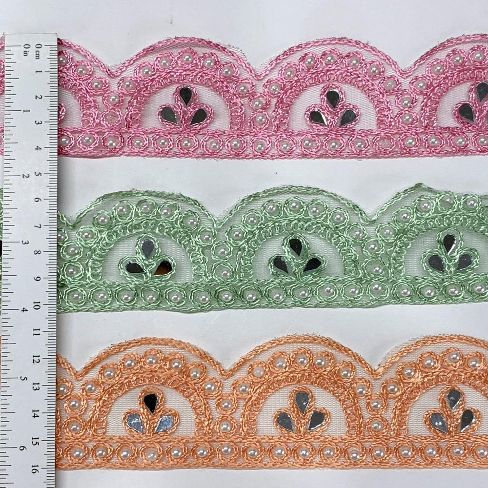 46 mm Designer Cutwork Embroidery Lace With Stone Work, view 3