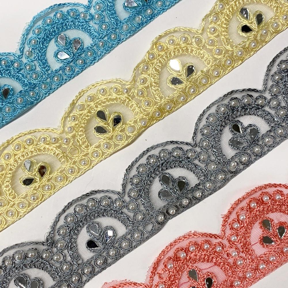 46 mm Designer Cutwork Embroidery Lace With Stone Work, view 4