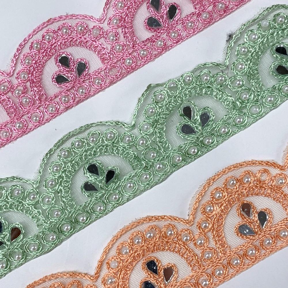46 mm Designer Cutwork Embroidery Lace With Stone Work, view 5