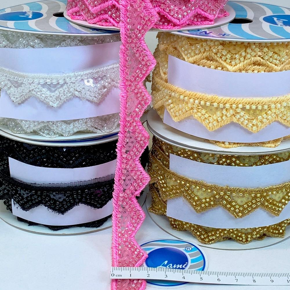 20mm Designer Beads and Sequins Embroidery Lace, view 1