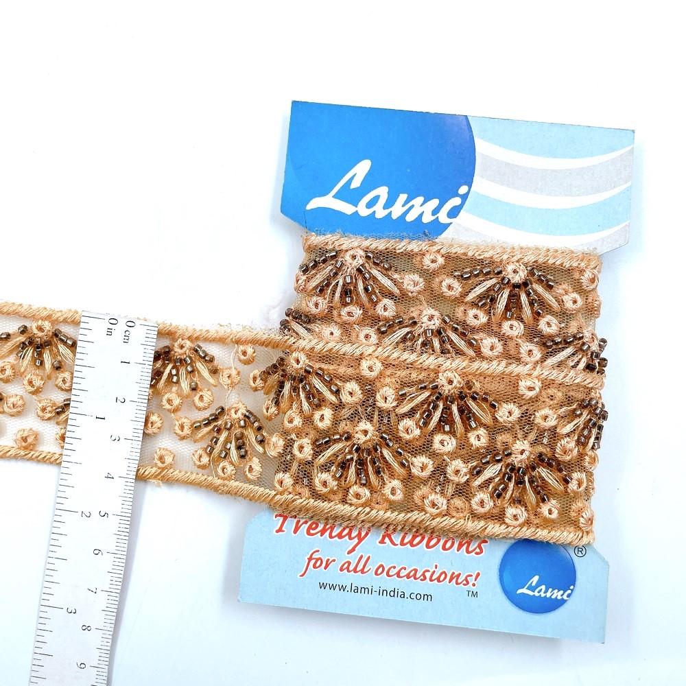 40mm Designer Net Embroidery Lace with Bead and Sequin Work – 1 Meter Pack, view 1