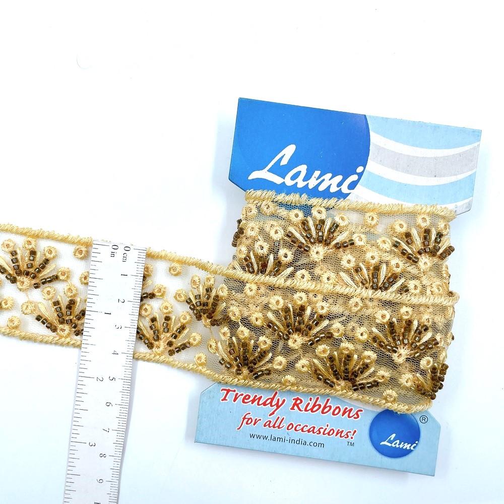 40mm Designer Net Embroidery Lace with Bead and Sequin Work – 1 Meter Pack, view 2