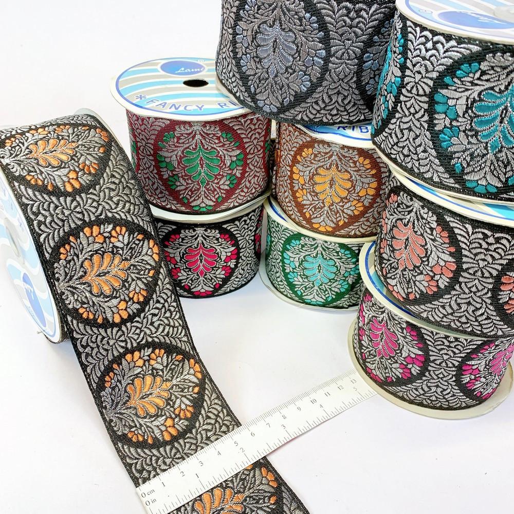 50mm Designer Banarasi Jacquard Ribbons, view 1