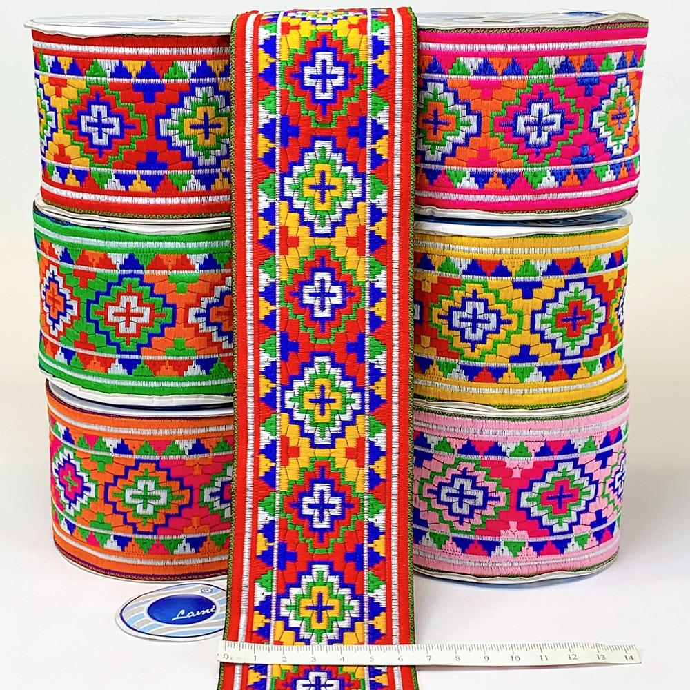 65mm Geometrical ColourFul Jacquard Ribbon, view 5
