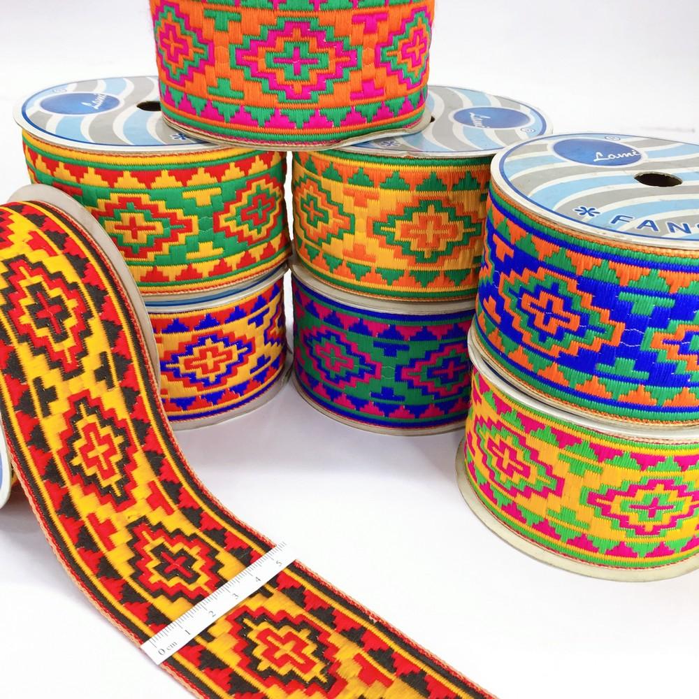 58 mm Designer Geometrical ColourFul Jacquard Ribbon, view 1