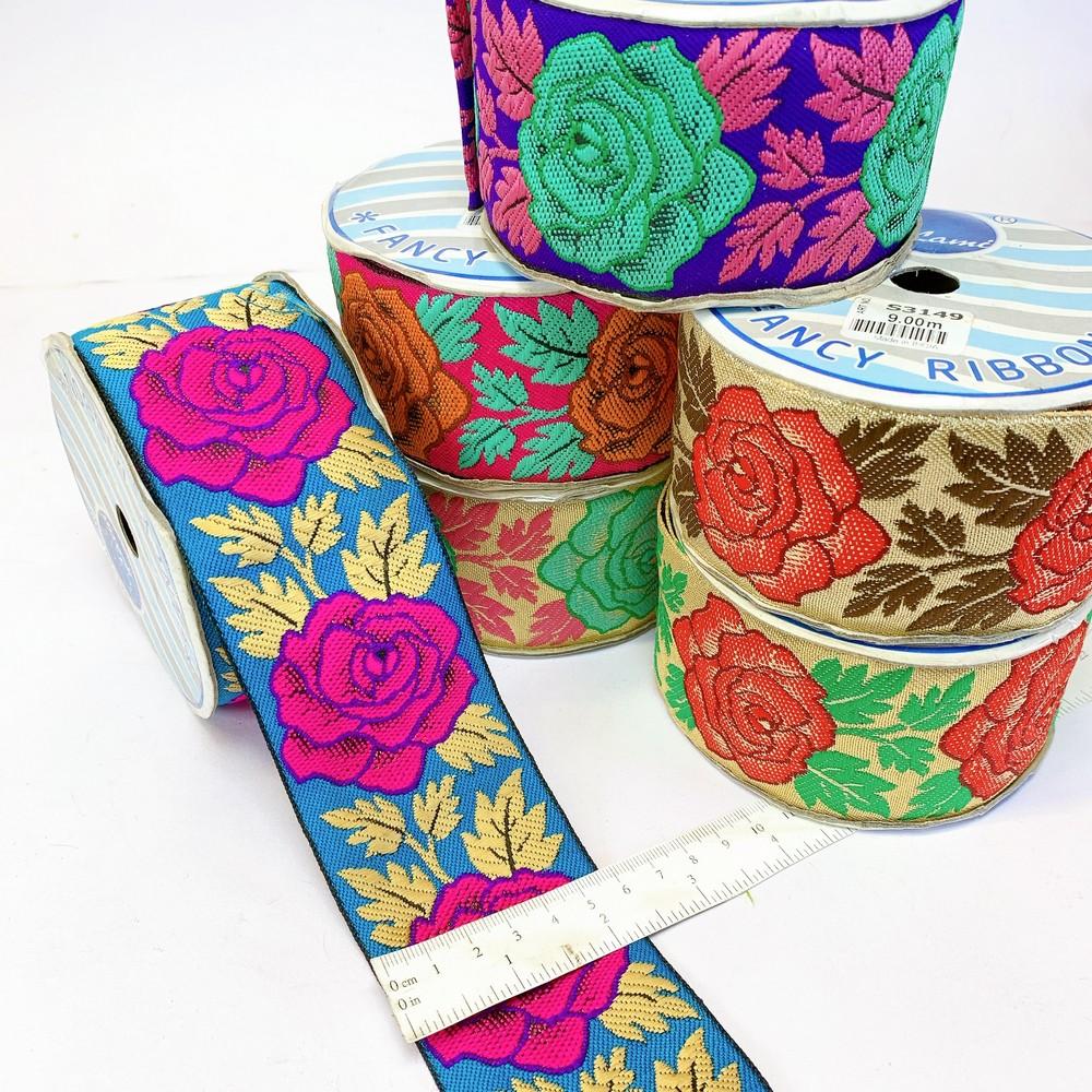 58 mm Rose Design Colourful Jacquard Ribbon, view 1