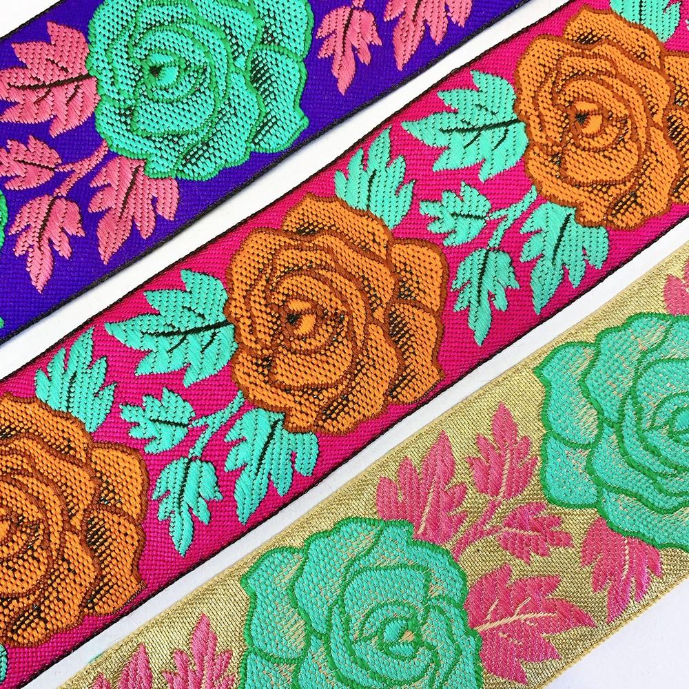 58 mm Rose Design Colourful Jacquard Ribbon, view 3