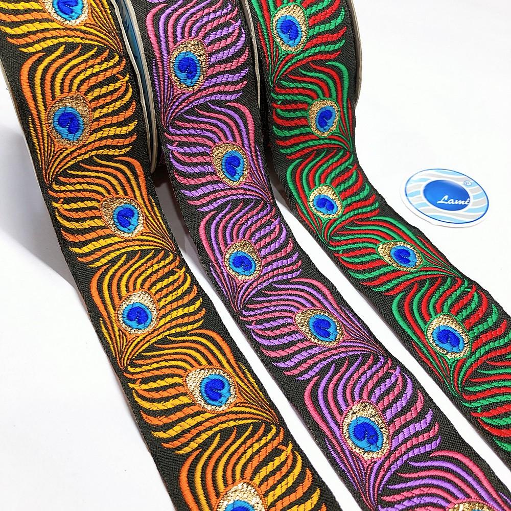 50mm peacock Feather Design Jacquard Lace, view 2