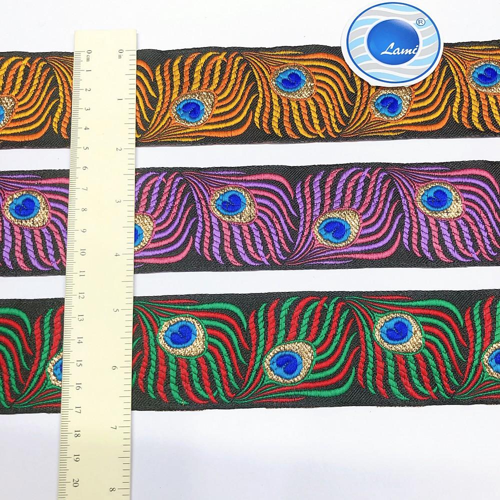 50mm peacock Feather Design Jacquard Lace, view 1