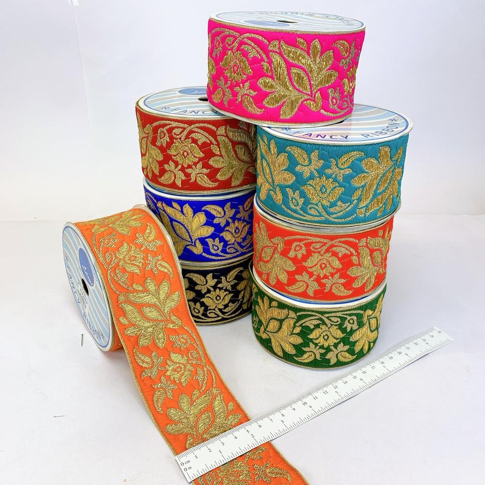 57 mm Designer Jacquard Lace With Golden Zari Thread Work, view 1