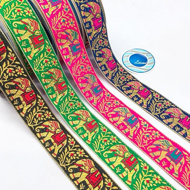 30mm Banarasi Jacquard Elephant Designer Ribbon, view 1