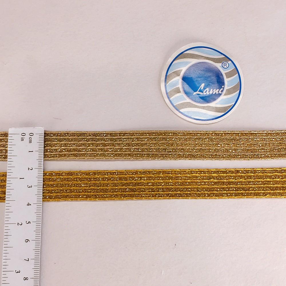 15 mm Metallic Ribbon with 6 Embossed Gold Zari Cords, view 1
