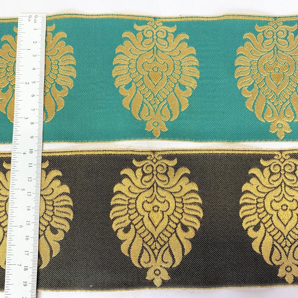 95mm Designer Golden Zari Banarasi Jacquard Lace, view 2