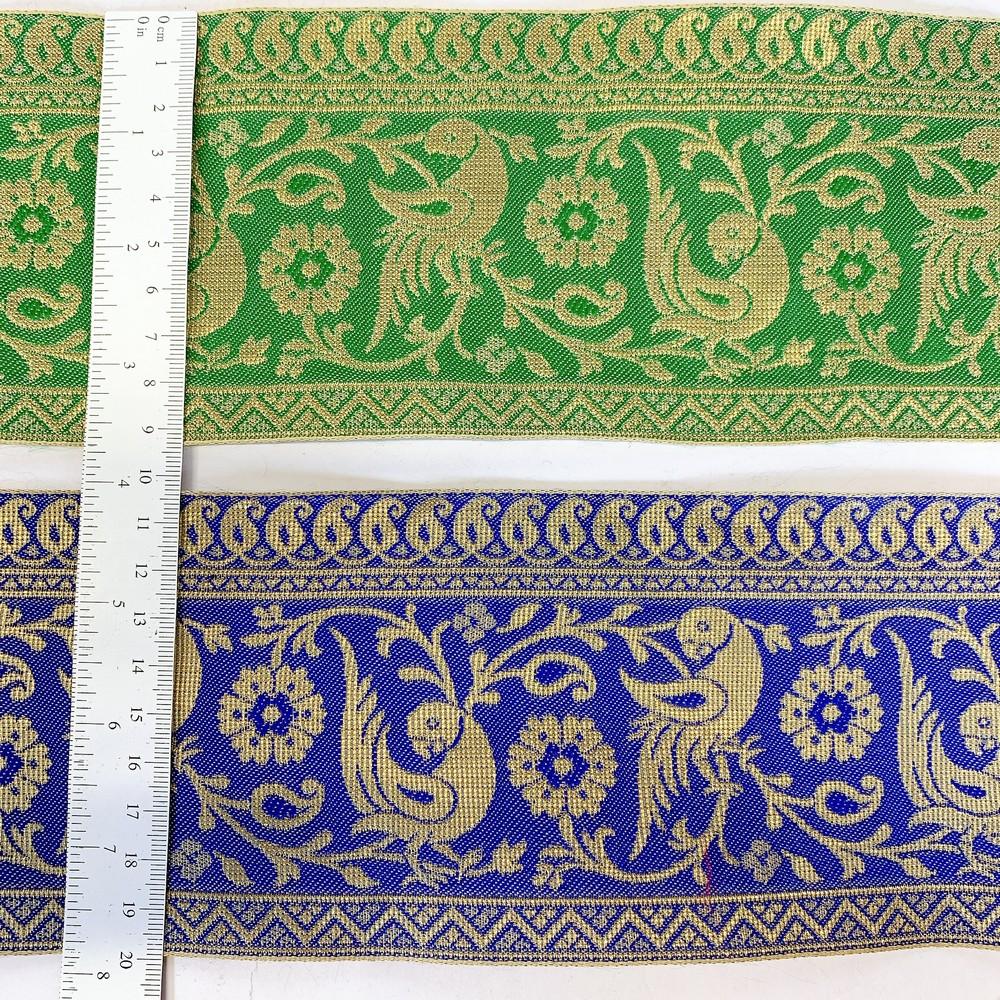 95mm Designer Golden Zari Banarasi Jacquard Lace, view 2