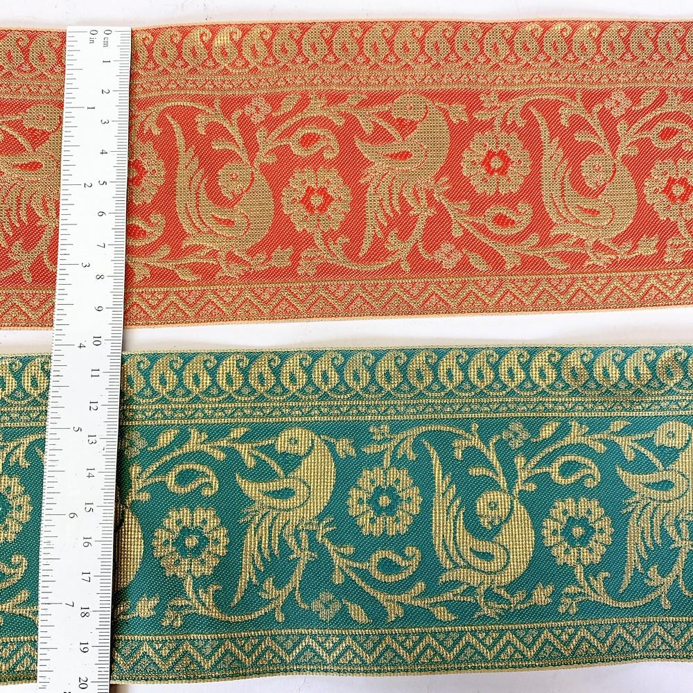 95mm Designer Golden Zari Banarasi Jacquard Lace, view 3