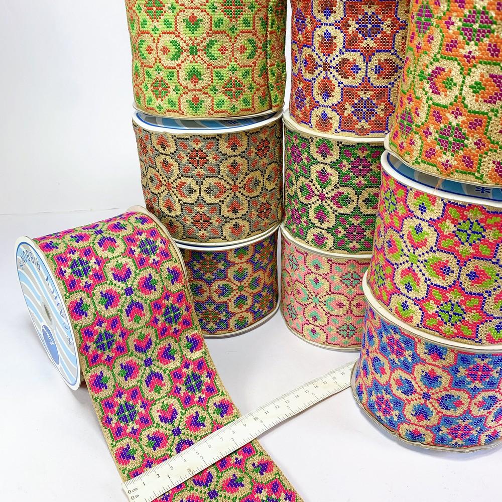 88 mm Designer Cross stitch Jacquard Ribbon, view 1