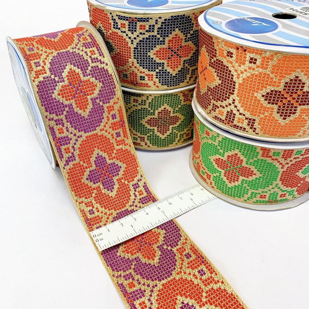 55mm Designer Cross stitch Jacquard Ribbon, view 1