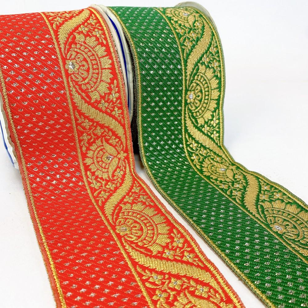 70mm Designer Banarasi Jacquard Lace With Silver Foil Work, view 1