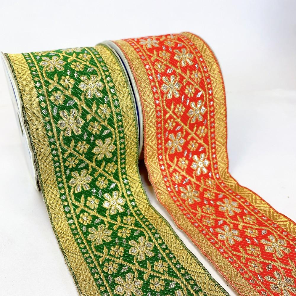 70mm Designer Banarasi Jacquard Lace With Silver Foil Work, view 1