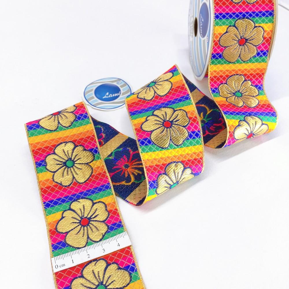50mm Colorful Floral Jacquard Ribbon, view 1