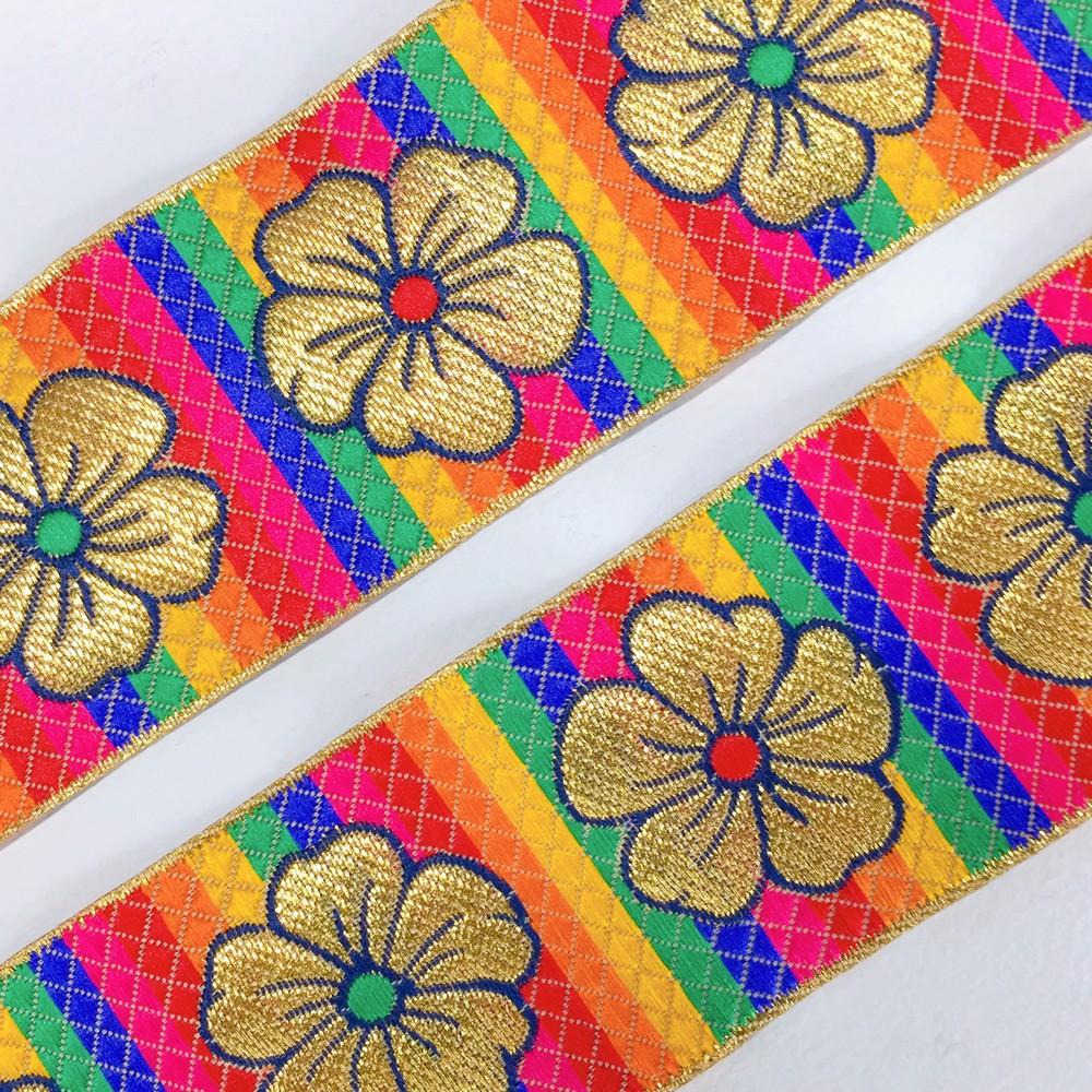 50mm Colorful Floral Jacquard Ribbon, view 3