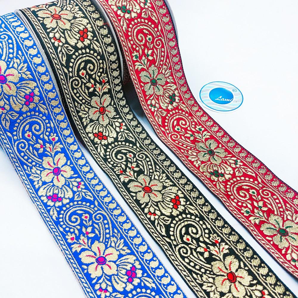 56 mm Flower Design Banarasi Jacquard Lace, view 2