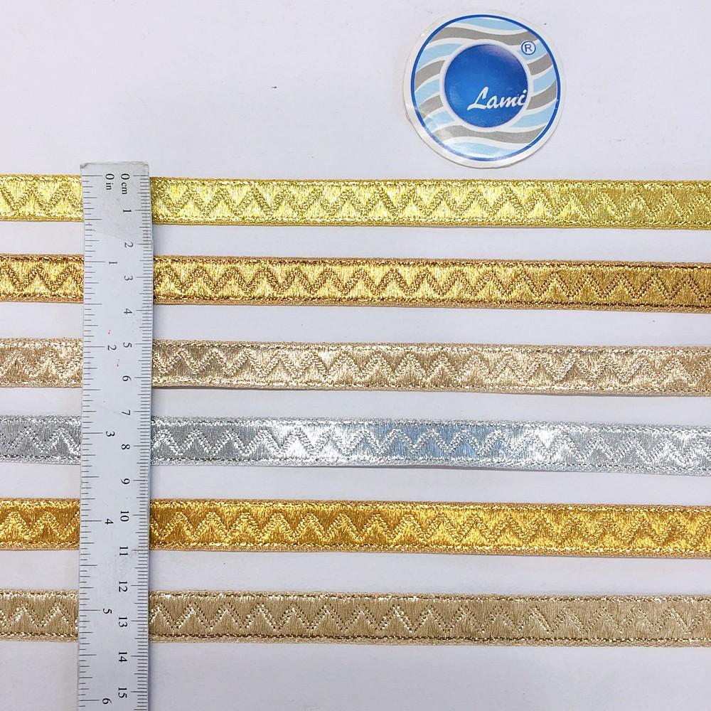 14 mm Thick Gold Metallic Zari Zig-Zag Embossed Ribbon, view 1