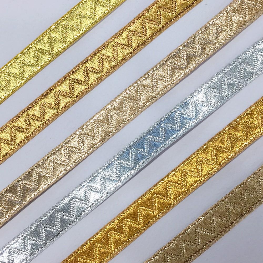14 mm Thick Gold Metallic Zari Zig-Zag Embossed Ribbon, view 2