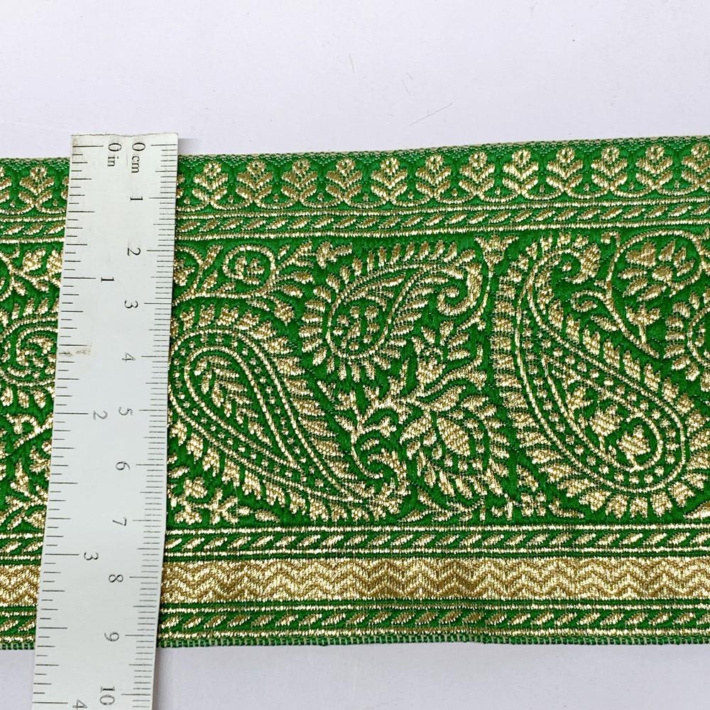 90mm Designer Foral Golden Zari Banarsi Lace, view 2