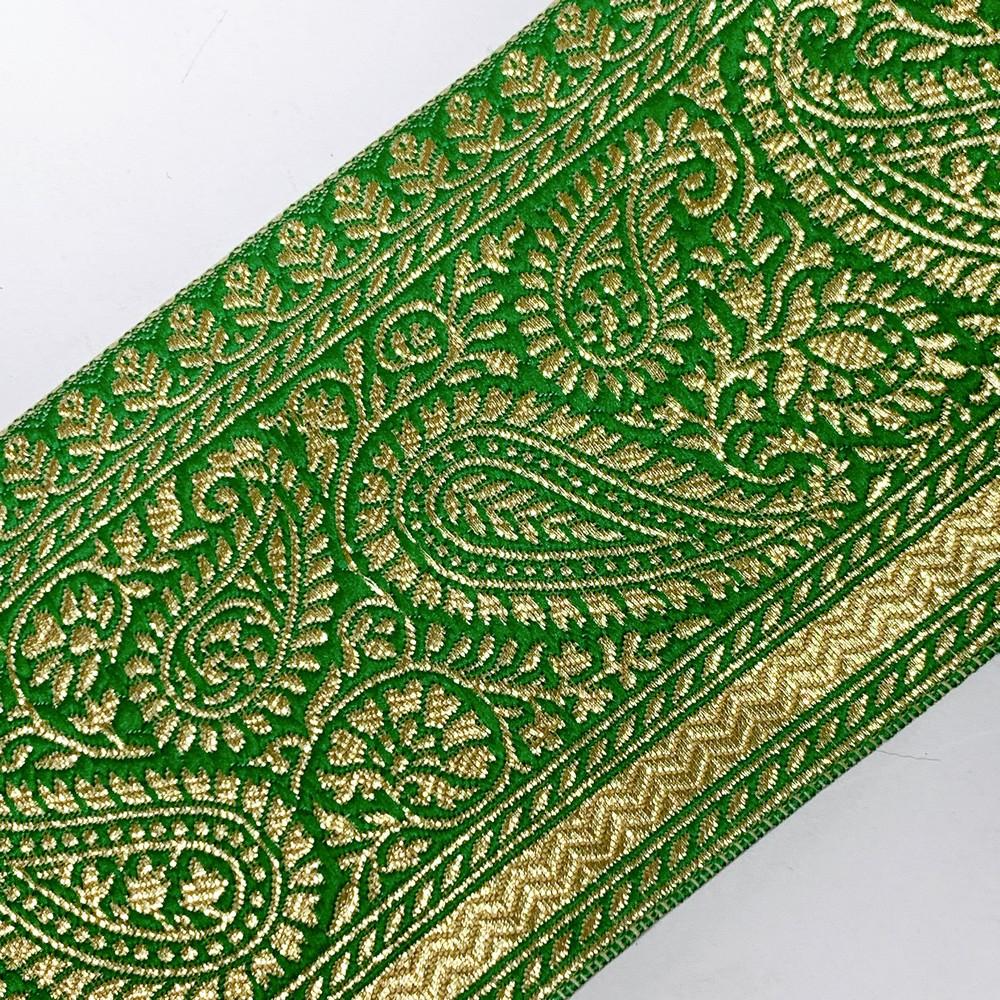 90mm Designer Foral Golden Zari Banarsi Lace, view 3