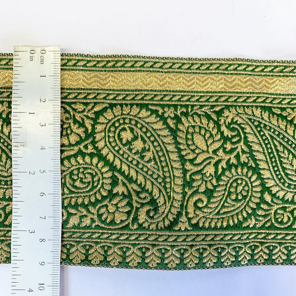 90mm Designer Foral Golden Zari Banarsi Lace, view 4