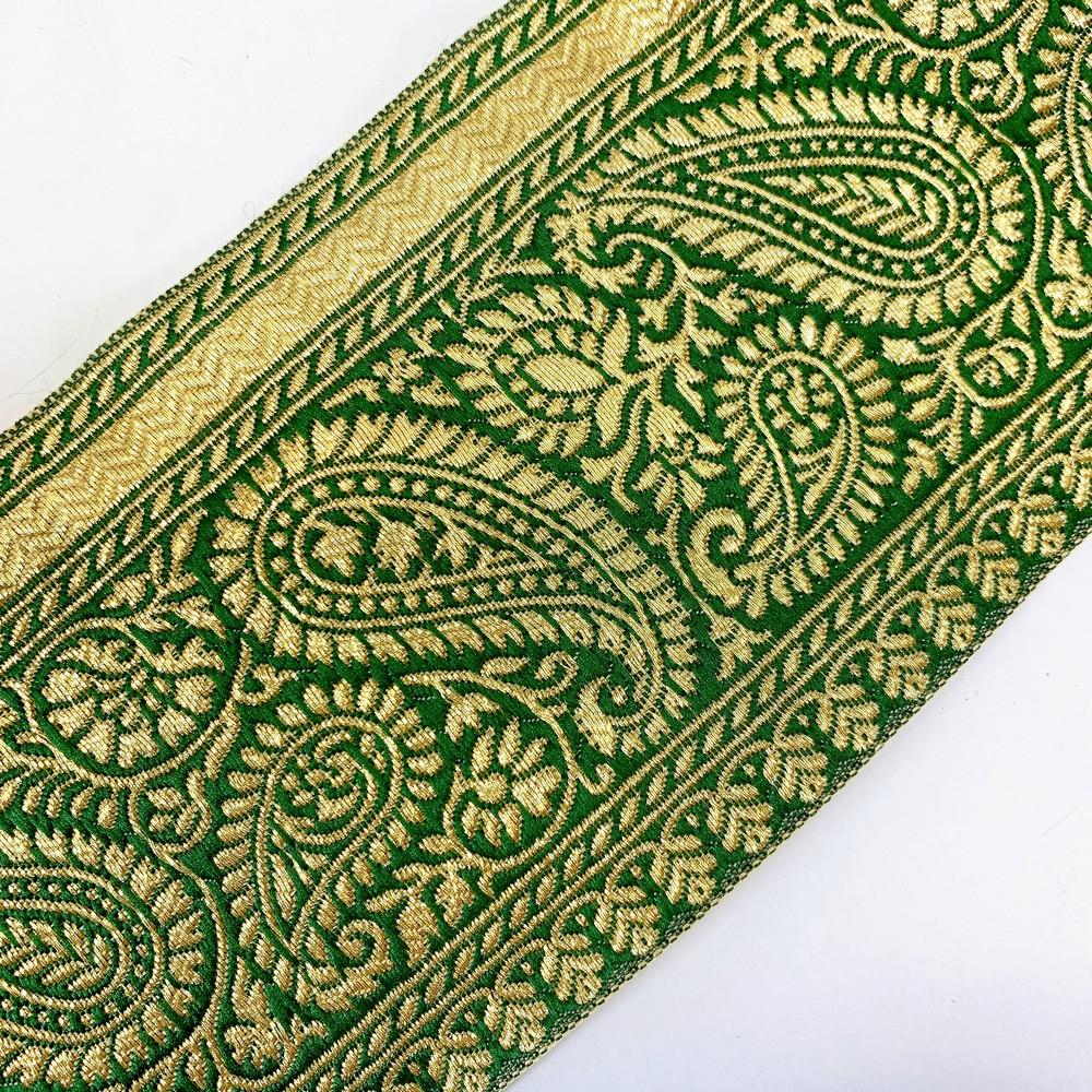 90mm Designer Foral Golden Zari Banarsi Lace, view 5