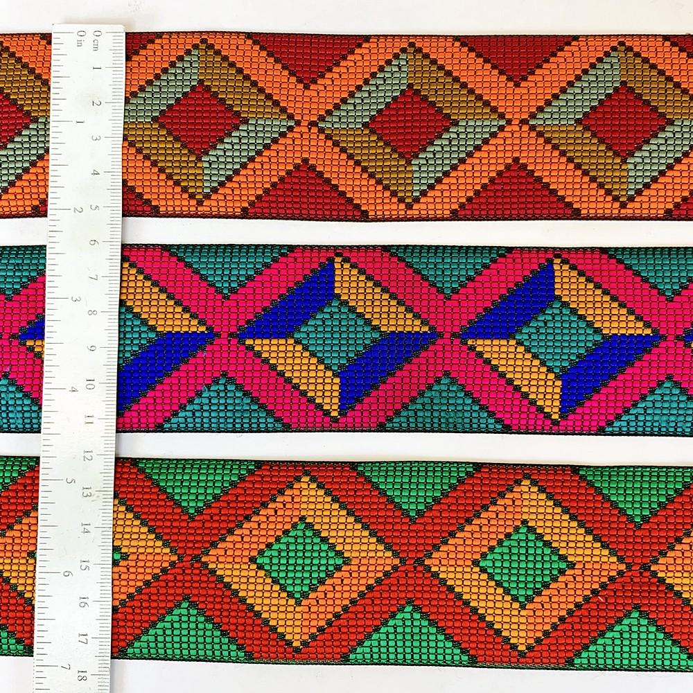 55mm Geometrical ColourFul Jacquard Ribbon, view 1