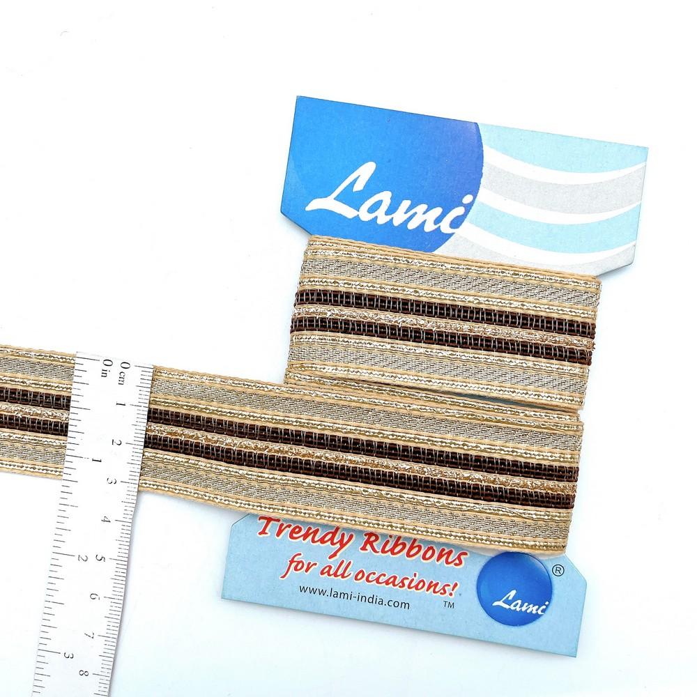 30mm Metallic Gold and Brown Stripe Lace, view 1
