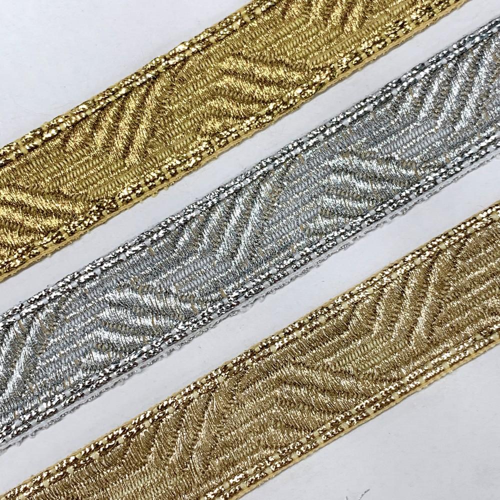 20mm Premium Gold Woven Jacquard Ribbon with Chevron Pattern, view 2