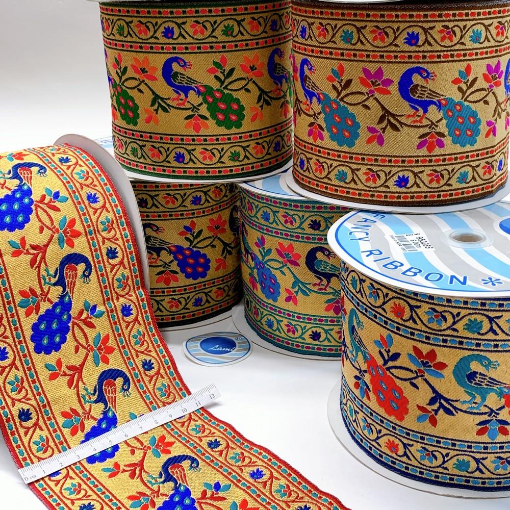 110mm Colorful Peacock Design Jacquard Lace, view 1