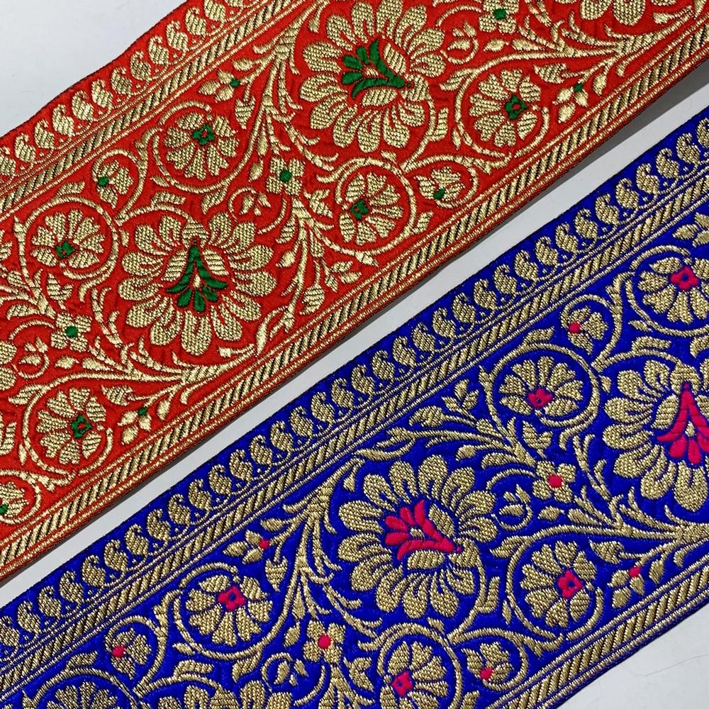 100mm Designer Foral Banarasi Lace, view 8
