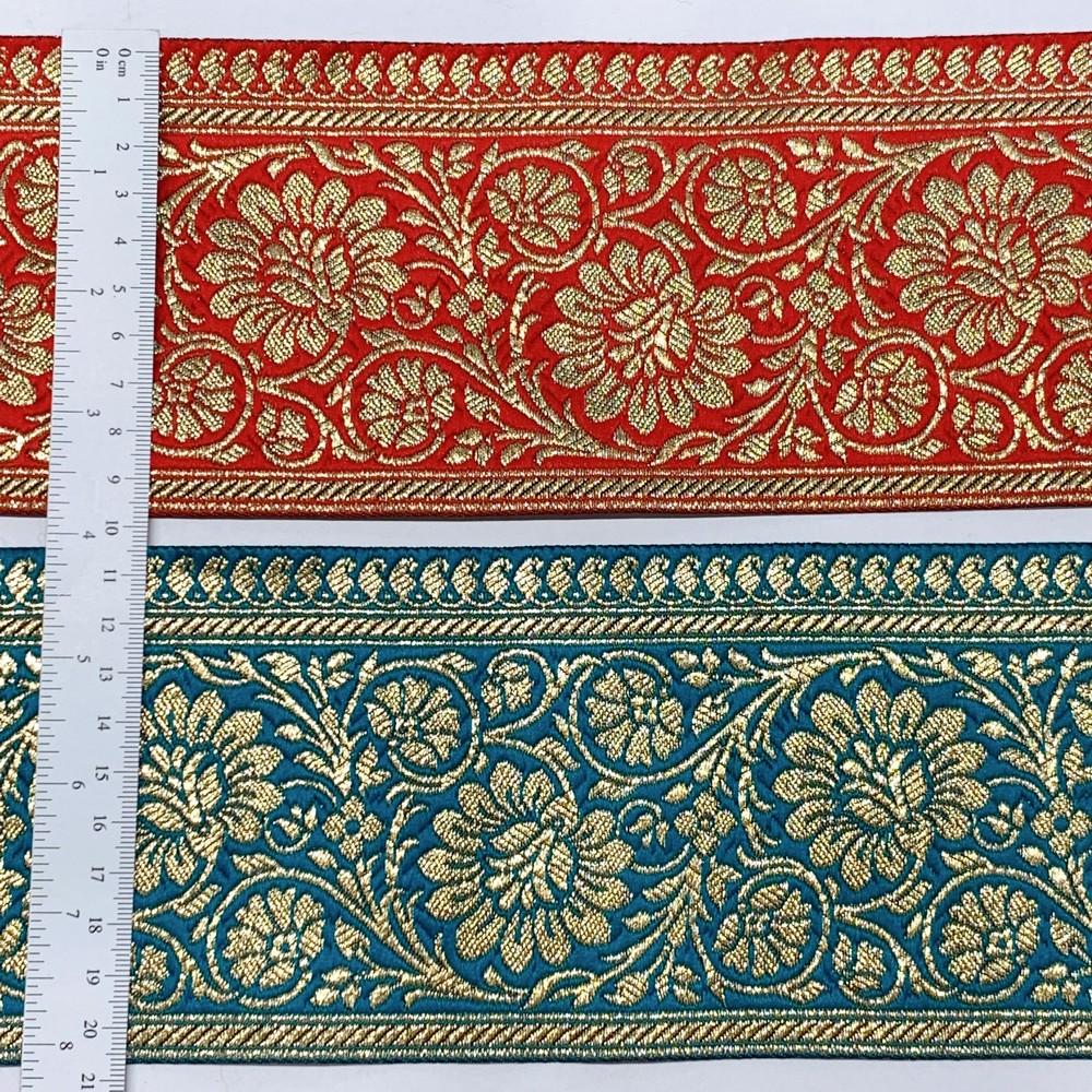 100mm Designer Foral Golden Banarasi Lace, view 2