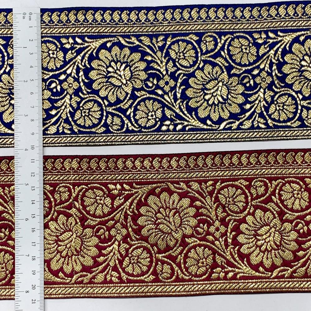 100mm Designer Foral Golden Banarasi Lace, view 3