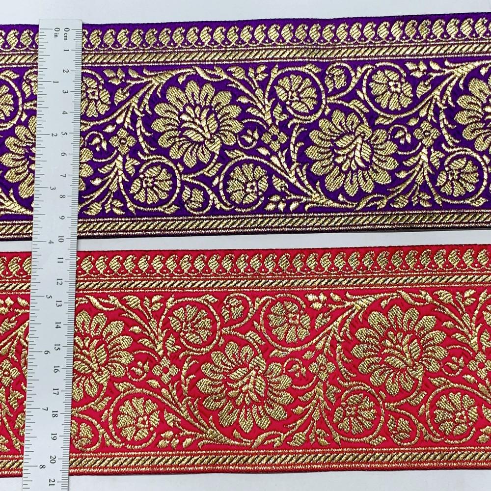 100mm Designer Foral Golden Banarasi Lace, view 4