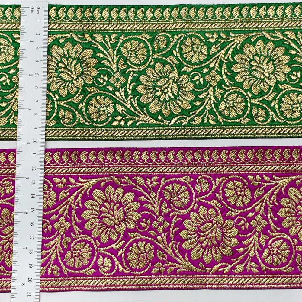 100mm Designer Foral Golden Banarasi Lace, view 5