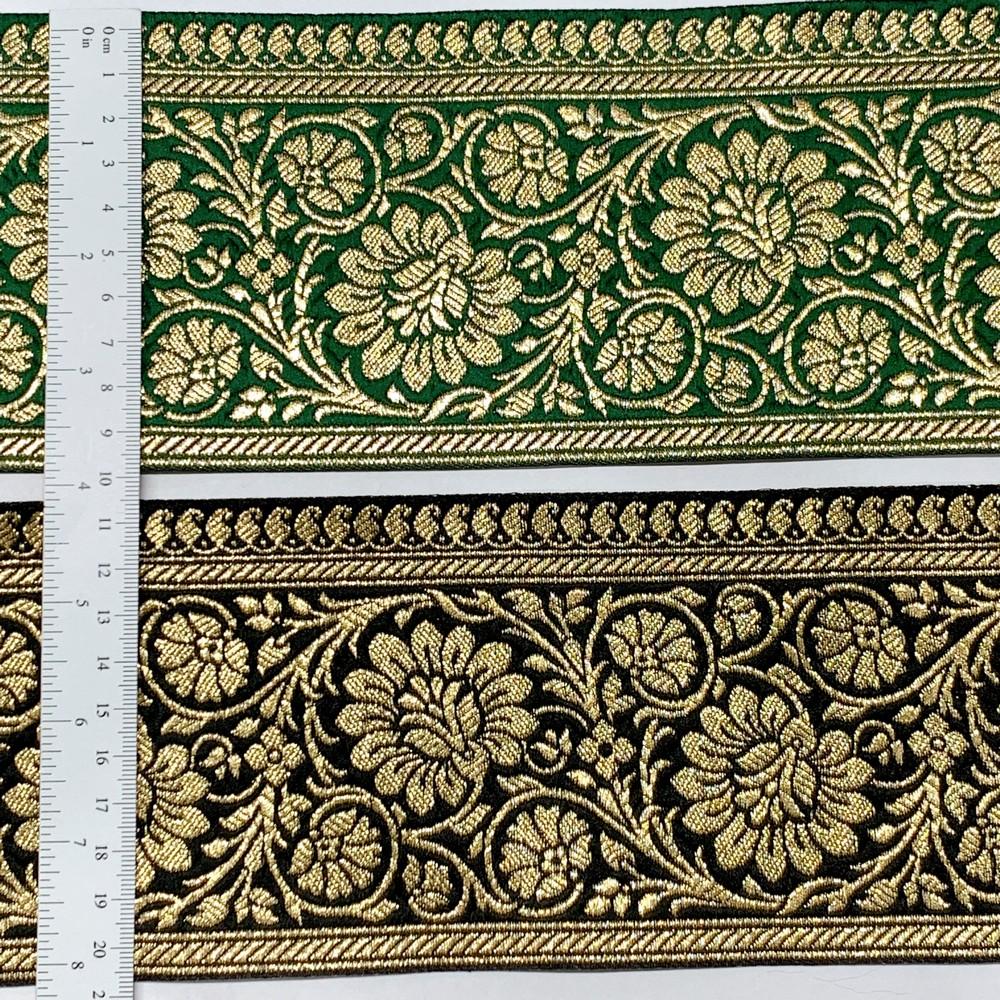 100mm Designer Foral Golden Banarasi Lace, view 6