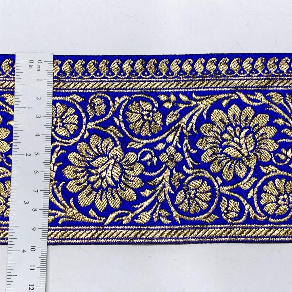 100mm Designer Foral Golden Banarasi Lace, view 7