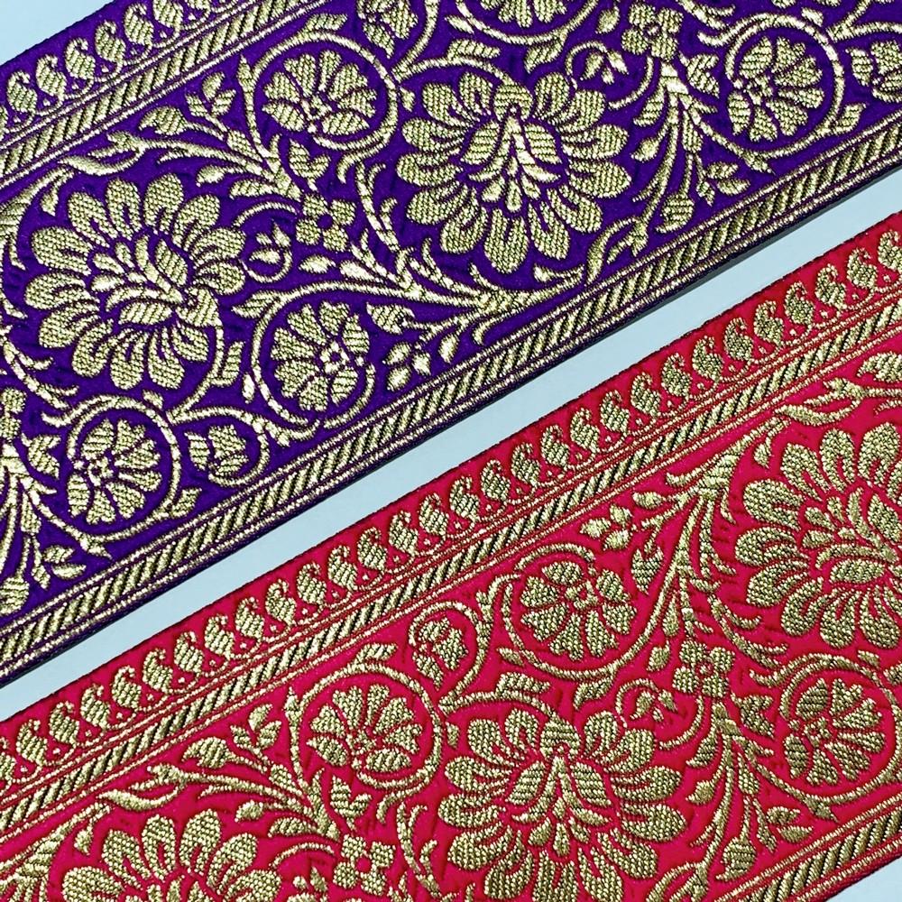 100mm Designer Foral Golden Banarasi Lace, view 10